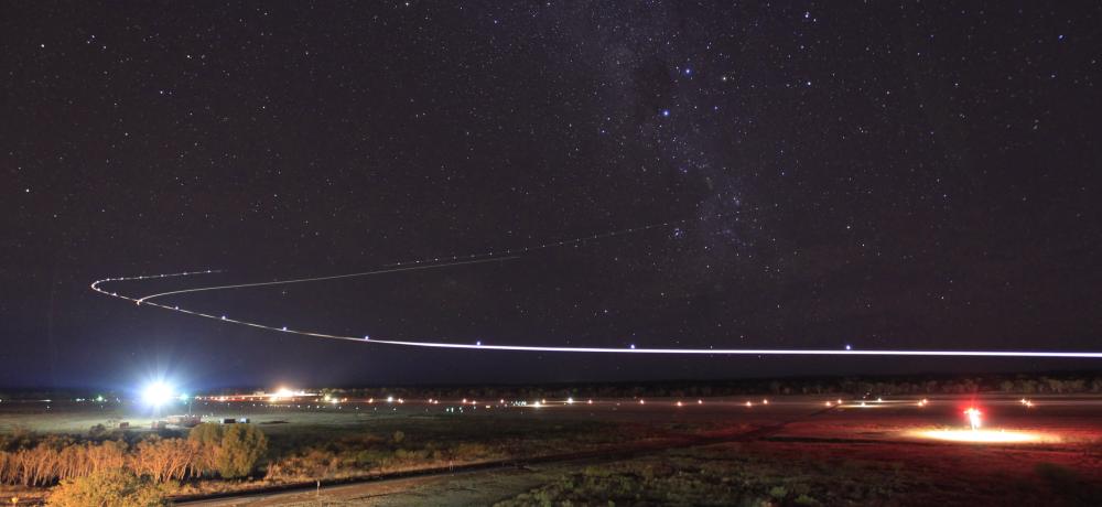 Night time take off by a pair of F/A-18A Hornets from RAAF Base Tindal during Exercise Pitch Black.