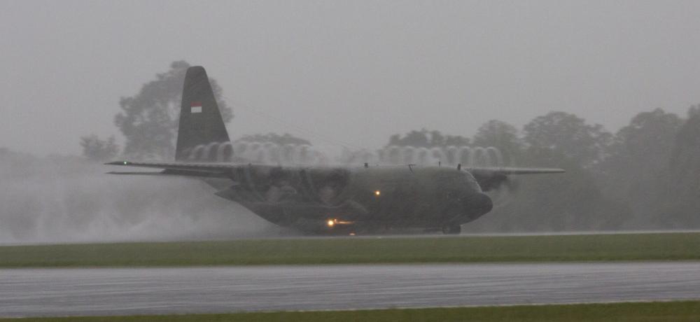 A Tentara Nasional Indonesia (TNI) (Indonesian National Armed Forces) C-130H aircraft carrying TNI members, who assisted during Operation Bushfire Assist, takes-off from RAAF Base Richmond.