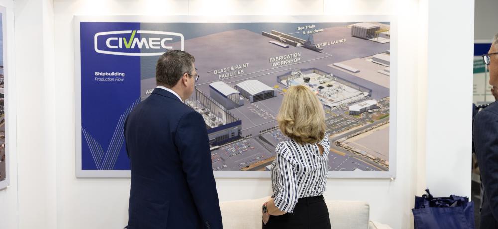 Minister for Defence Industry and Minister for International Development and the Pacific, the Hon Pat Conroy MP, visit the CIVMEC stand during the Indian Ocean Defence Symposium 