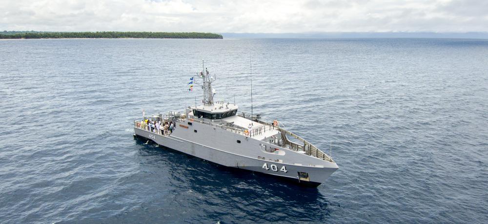 A commemorative service is conducted onboard HMPNGS Gilbert Toropo at the location of HMAS AE1 off the coast of Rabaul in Papua New Guinea.