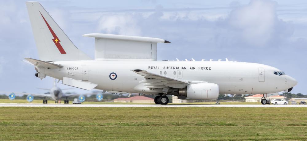 Royal Australian Air Force E-7A Wedgetail aircraft departs during Exercise Cope North 25, Andersen Air Force Base, Guam.
