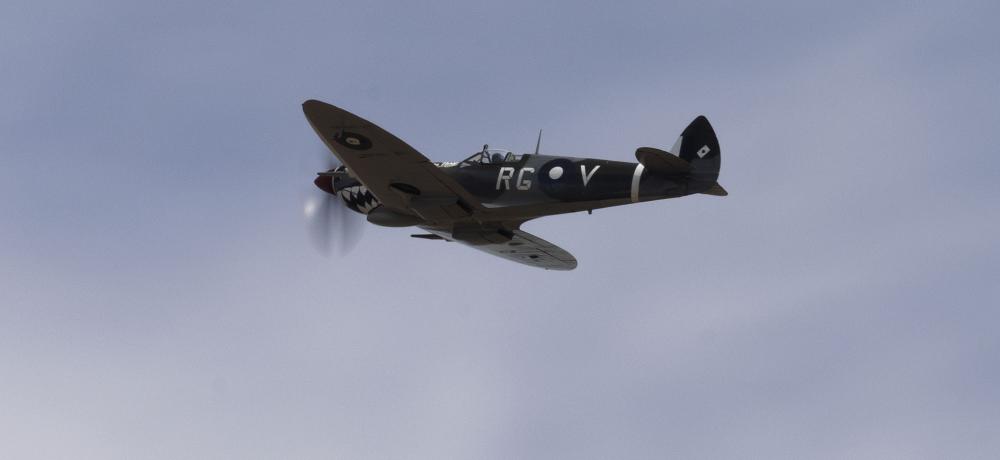 A No. 100 Squadron Supermarine Spitfire MK VIII aircraft performs an aerial display at the Australian International Air Show 2025.