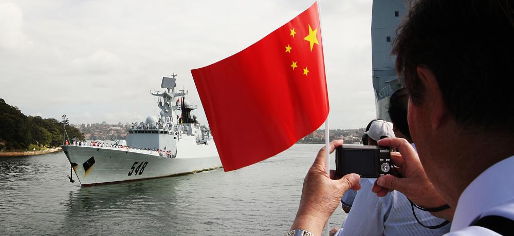 People's Liberation Army-Navy ship Yi Yang from the flight deck of Qian Dao Hu. 