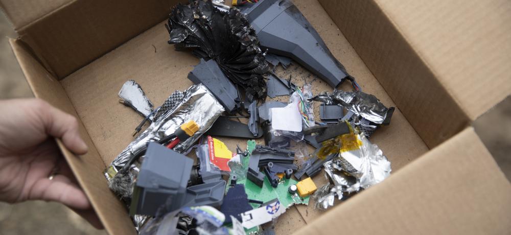 The remains of a drone target shot down during Exercise Iron Warrior 23 at Puckapunyal on November 28, 2023.