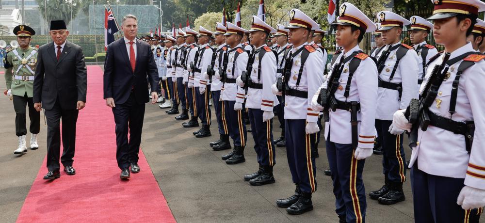 Deputy Prime Minister and Minister for Defence the Hon. Richard Marles MP receives a Guard of Honour on arrival for a meeting with H.E. LTGEN (Ret) Sjafrie Sjamsoeddin, Minister of Defence of the Republic of Indonesia