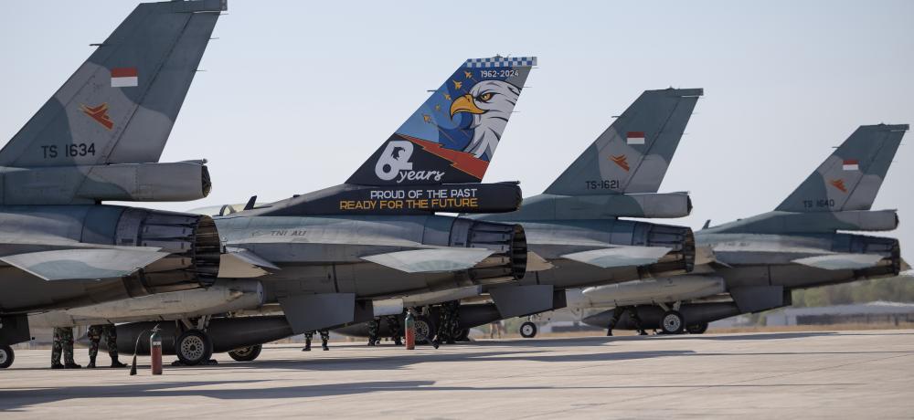 Indonesian Air Force (Tentara Nasional Indonesia - Angkatan Udara, or TNI-AU) F-16 Fighting Falcons on the apron of RAAF Base Darwin shortly after arriving for Exercise Pitch Black 24.