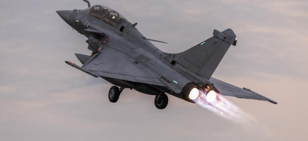 French Air and Space Force Rafale departs RAAF Base Darwin for a night flying mission as part of Exercise Pitch Black 24.