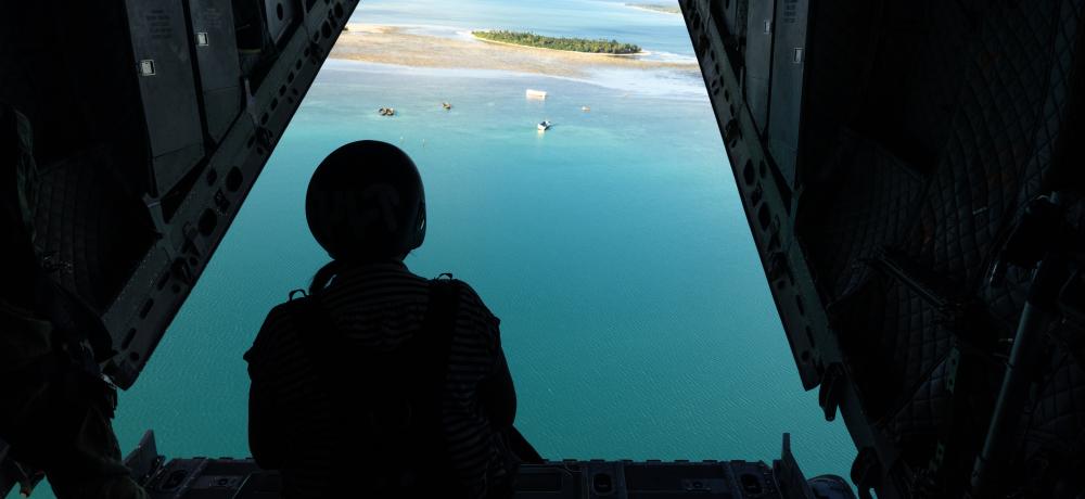 Personnel from the Australian High Commission – Tonga, on board a Royal Australian Air Force C-27J Spartan aircraft during Operation Solania 25-2.