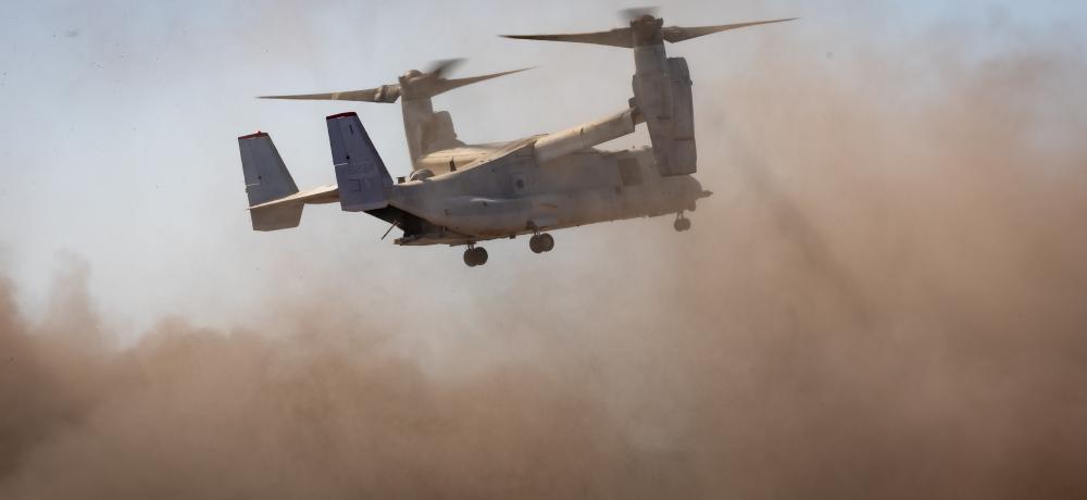 A Marine Rotational Force - Darwin MV22B Osprey during Exercise Talisman Sabre 2025 at Bradshaw Field Training Area in the Northern Territory.