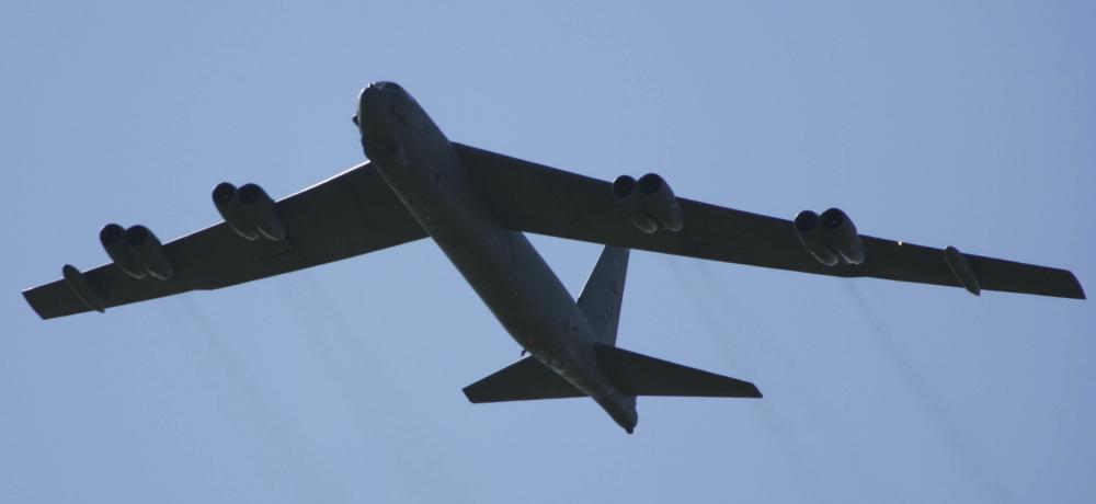 US Air Force's B52 Bomber performs a flypast at Avalon Airshow 