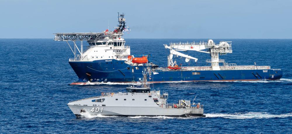 Australian Defence Vessel Reliant is joined by the Republic of Fiji Navy Ship Savenaca in the waters off New Caledonia for Exercise Croix du Sud 2023.