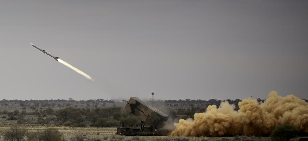 The National Advanced Surface to Air Missile System fires an AIM-120 Advanced Medium Range Air to Air Missile during it's first ever Australian live-fire at Woomera Test Range in South Australia on 14 November 2023.
