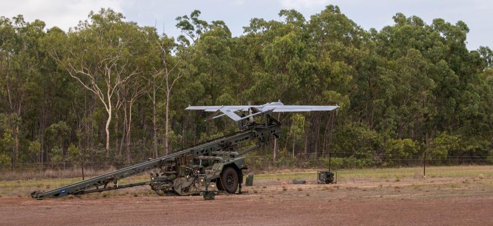 The AAI RQ-7 Shadow Uncrewed Aerial Systems (UAS) is prepared for launch by personnel from the 20th Regiment, Royal Australian Artillery (RAA), during Operation Resolute in the Kimberley Marine Park, WA.