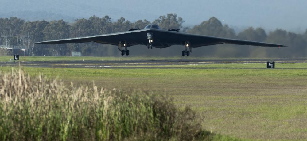B2 Spirit Bomber takes off at RAAF Base Amberley.