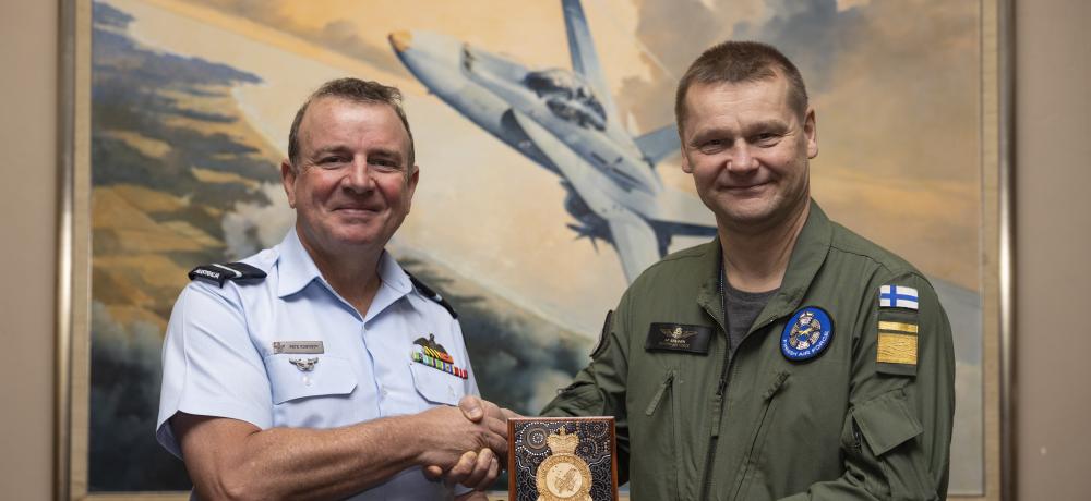 Air Commodore Peter Robinson and Commander Finnish Air Force, Major-General Juha-Pekka Keränen