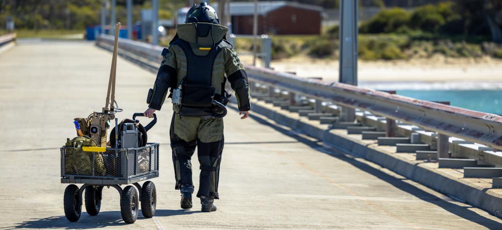 Mine Warfare and Clearance Diving Task Group checks the wharf for improvised explosive devices 