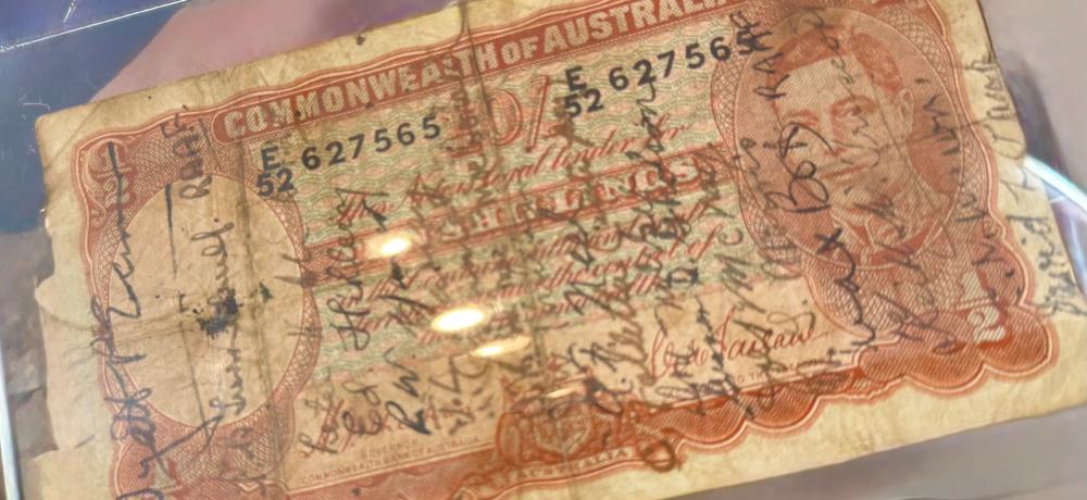 The ‘short snorter’ signed by Royal Australian Air Force and United States Army Air Force personnel in July 1942.