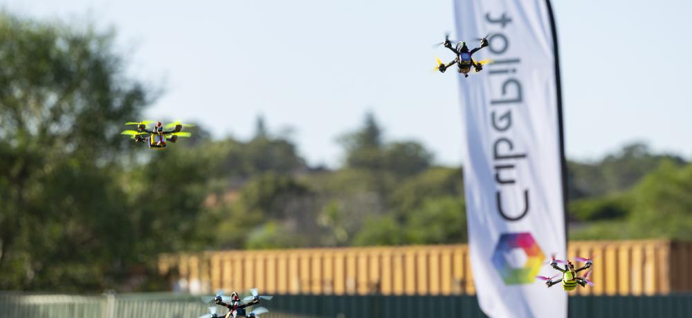 Drones take off from the starting blocks