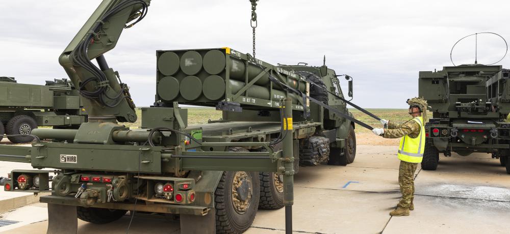 The first Australian-manufactured Guided Multiple Launch Rocket System (GMLRS) missiles are test fired at  Woomera