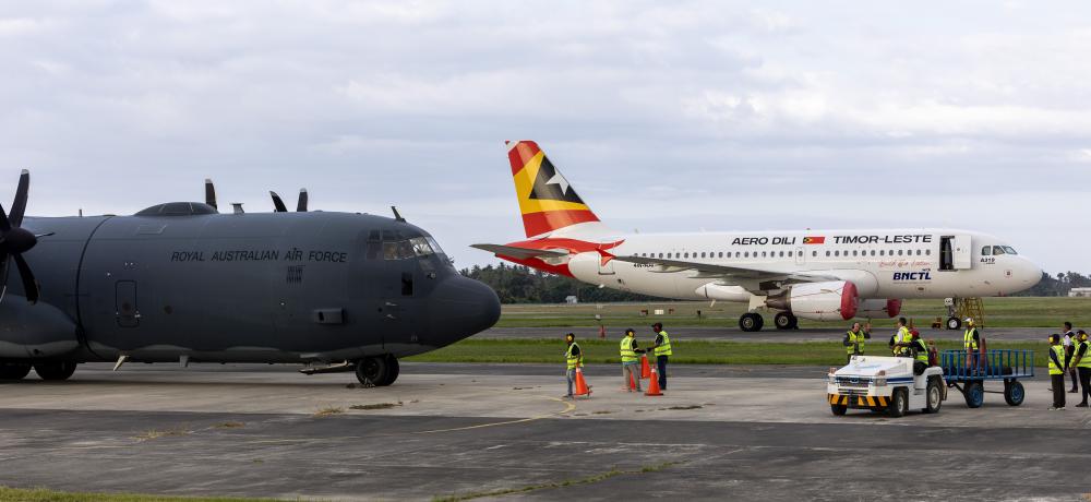 Hercules arrives at  Dili, Timor-Leste, Indo-Pacific Endeavour 25.