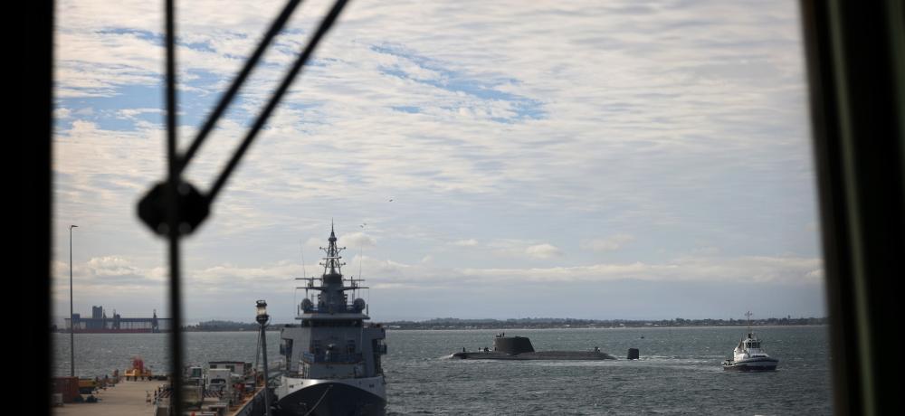 HMS Anson passes HMAS Arafura, HMAS Stirling 