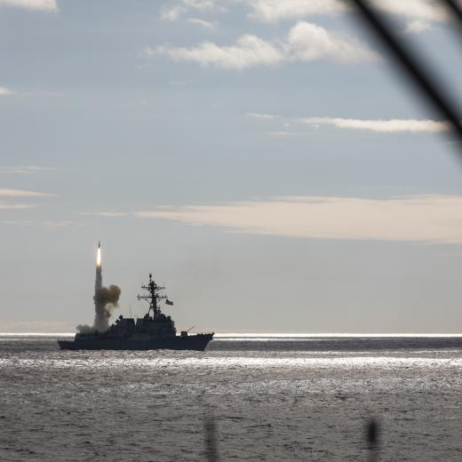 United States Navy destroyer USS Rafael Peralta launches a Standard Missile MkII during Exercise PACIFIC VANGUARD in the East Australian Exercise Area.