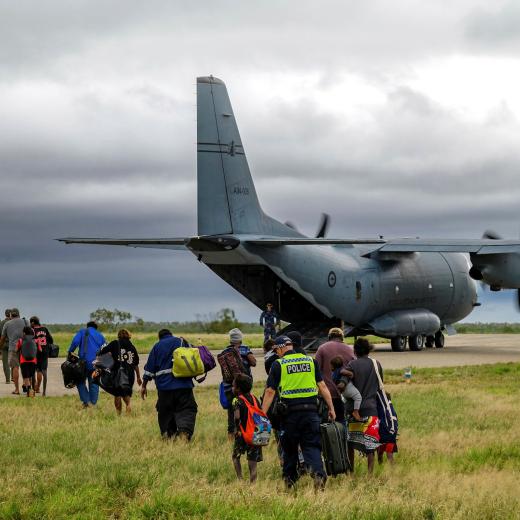 The Royal Australian Air Force assists residents from the Kalkarindji area being evacuated during major flooding in the Northern Territory.