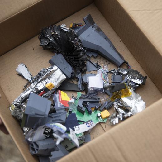 The remains of a drone target shot down during Exercise Iron Warrior 23 at Puckapunyal on November 28, 2023.