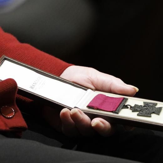 Her Excellency the Honourable Ms Sam Mostyn AC, Governor-General of the Commonwealth of Australia presents a posthumous Victoria Cross for Australia for the late Private Richard Leslie Norden VC.