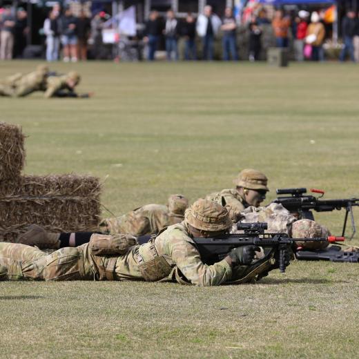 ADFA open day 25 -Trainee officers during a tri-Service based scenario involving the safe recovery of an injured soldier from a simulated combat environment.