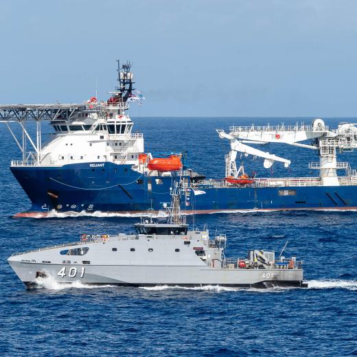 Australian Defence Vessel Reliant is joined by the Republic of Fiji Navy Ship Savenaca in the waters off New Caledonia for Exercise Croix du Sud 2023.