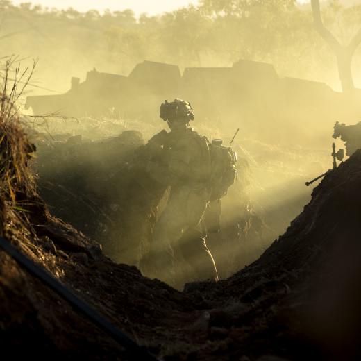 Australian Army soldiers from 3rd Battalion, The Royal Australian Regiment conduct an assault on the enemy main defensive position during Exercise Brolga Run 23 at Townsville Field Training Area,