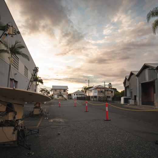 Australian Defence Satellite Transportable Land Terminals (STLT) engineered by 145 Signal Squadron, to support 9th Force Support Battalion for the use of defence data terminals, at the Rockhampton Railyards during the South Queensland Warfighter 2024.