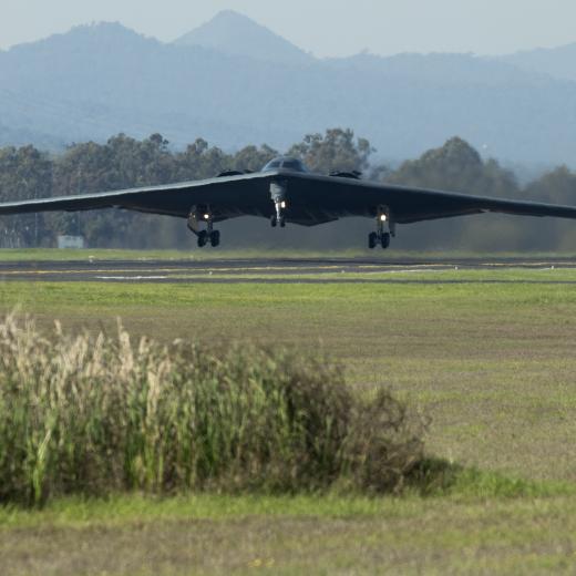 B2 Spirit Bomber takes off at RAAF Base Amberley.