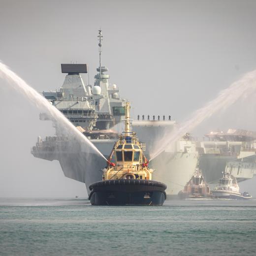 HMS Prince of Wales arrives into the Port of Darwin, during Exercise Talisman Sabre 2025.