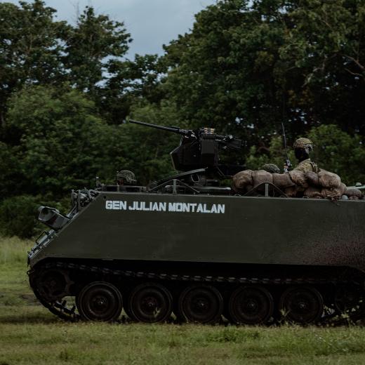 A Philippine Army M113A2 armoured personnel carrier conducts a live firing serial at Fort Magsaysay in the Philippines during Exercise ALON 25.