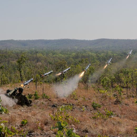 Javelin FGM-148 anti-tank guided missile (ATGM) during the Direct Fire Support Weapons Basic Course at Mount Bundey Training Area, Darwin. Image has been digitally altered - composite image.
