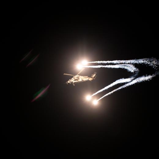 Australian Army ARH Tiger launches countermeasures during a live fire exercise as part of Griffin Guns at Mount Bundey training area at the Northern Territory.