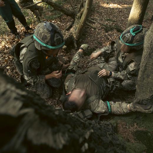 Armed Forces of Ukraine soldiers conduct first aid 