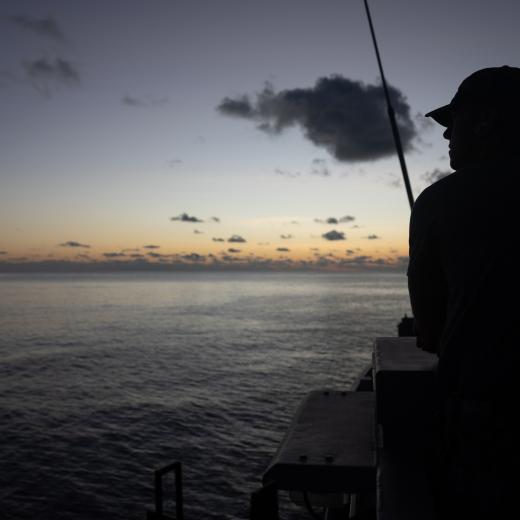 Sunset HMAS Bathurst off the coast of Queensland.