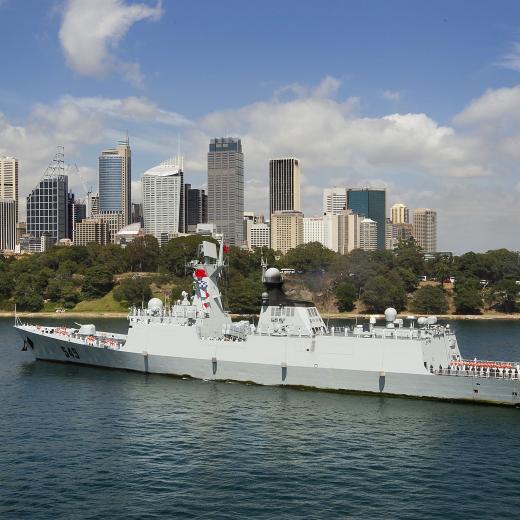 Chinese People's Liberation Naval ship, Chang Zhou, sails into Fleet Base East.