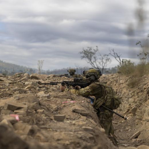 Australian Army soldier from 1st Battalion, trench clearance 