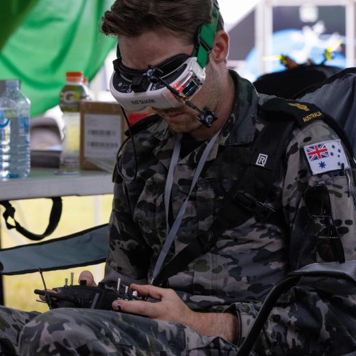 RAN Drone Racing Team pilot at Airshows Downunder Drone Racing Tournament 
