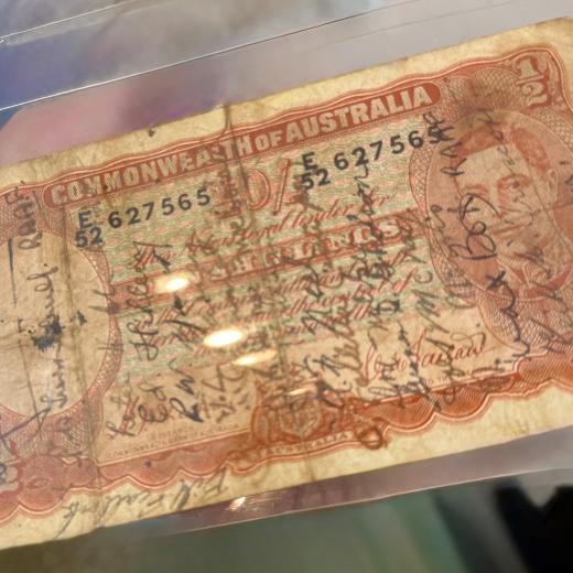 The ‘short snorter’ signed by Royal Australian Air Force and United States Army Air Force personnel in July 1942.