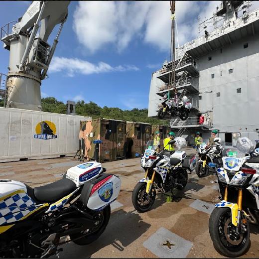 Vanuatu Police Force motorcycles on HMAS Choules,  