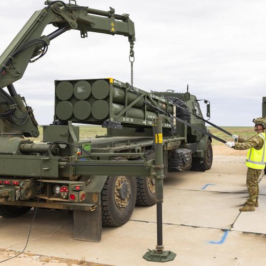 The first Australian-manufactured Guided Multiple Launch Rocket System (GMLRS) missiles are test fired at  Woomera