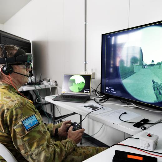 ADF personnel trail the Autonomous Patrol Member during The Technical Cooperation Program AI Strategic Challenge 2023