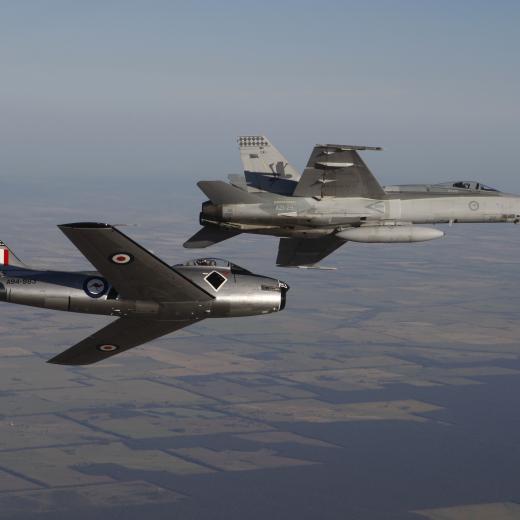 F/A-18 Hornet and Sabre over Temora. 