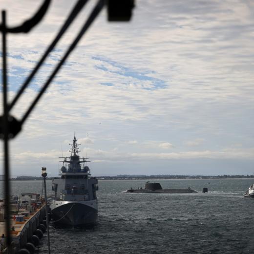 HMS Anson passes HMAS Arafura, HMAS Stirling 